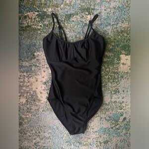Vintage Sun Streak Newport News black bustier fitted one piece swimsuit, size 10